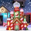10Ft Inflatable Candy Castle Christmas Decoration With Warm White Led Lights Colorful Light Built-In Fans 10 Ground Stakes & 5 Tether Ropes Outdoor Ya