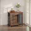 27.2" Dog Crate Furniture With Lockable Wheels Heavy Duty Wooden Dog Kennel With 2 Doors Steel Metal Pet Cage End Table Brown Indoor Dog House For Sma