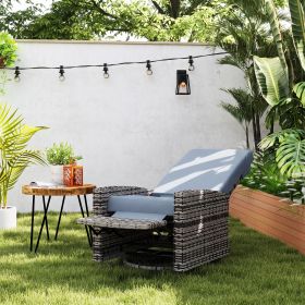 Outdoor Wicker Swivel Recliner Chair, Lifting Footrest, 360Â° Rotating Basic, Water-resistant Cushions, Gray