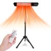 1500W Infrared Heater With Stand Electric Outdoor Patio Heater Ip65 Waterproof Tripod Wall Mount With 2 Remotes 3 Heating Levels For Home Restaurant Y