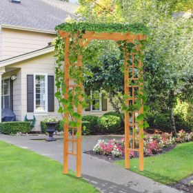 7' Wood Steel Outdoor Garden Arched Trellis Arbor with Natural Fir Wood & Side Panel for Climbing Vines, Orange
