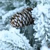 4.5Ft Flocked Christmas Tree With Pot 150 Pre-Lit Warm White Led Lights 19 Pine Cone Decorations Potted Artificial Christmas Tree For Bedroom Living R