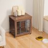 27.2" Dog Crate Furniture With Lockable Wheels Heavy Duty Wooden Dog Kennel With 2 Doors Steel Metal Pet Cage End Table Brown Indoor Dog House For Sma