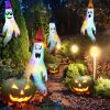 4Pcs Halloween Ghosts With Witch Hats Windsocks Hanging Decoration With Colorful Led Light Outdoor Flag Wind Socks Halloween Party Decoration For Yard