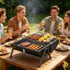Portable Charcoal Grill Foldable Bbq Grill With Double-Sided Cooking Design, Chimney Vent, 10 Stainless Steel Skewers Carry Handle Outdoor Barbecue Gr