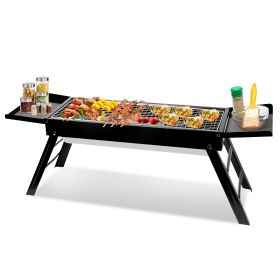 Foldable Charcoal Bbq Grill With Shelf Stainless Steel Grill Net Easy Setup Portable Tabletop Barbecue Grill For Camping Picnic Outdoor Party Backyard