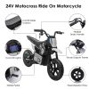 24V Kids Electric Motocross Ride On Motorcycle, 200W High Speed Hub Motor Dirt Bike Toy With Rear Shock Absorber, Adjustable Speed, Led Breathing Ligh