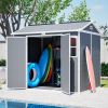 8X6Ft Resin Outdoor Storage Shed With Floor Lockable Garden Shed With 2 Windows Ventilation & Sloped Roof Weather-Resistant For Garden Tools Lawn Equi