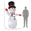 8Ft Inflatable Waving Snowman Christmas Decoration With Warm White Led Lights Built-In Fan 5 Ground Stakes 3 Tether Ropes & Sandbag Outdoor Yard Lawn