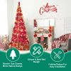 6Ft Red Pre-Lit Pop-Up Christmas Tree With 150 Warm White Led Ribbons Bow Flowers Snowflakes Pine Cones Red Ornaments Collapsible Artificial Christmas