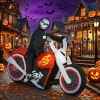 6 Ft Halloween Inflatable Grim Reaper On Motorcycle Outdoor Decoration With Built-In Led Lights, Ip44 Weather-Resistant Blow Up Skeleton Biker With St