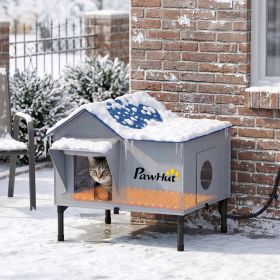 Heated Cat House Weatherproof with Heating Pad, Elevated Base, Safe Escape Door, for Stray, Barn Cats