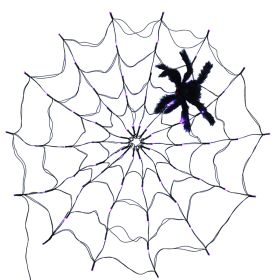 3.28Ft Spider Web Light With Hairy Spider 70Led Battery Powered Remote Control 8 Lighting Modes Glowing Outdoor Indoor Wall Halloween Decoration