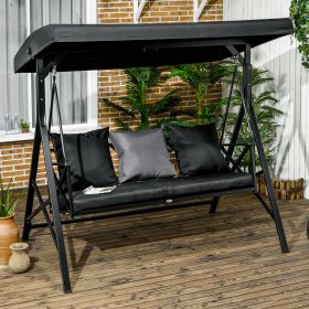 3-Seat Patio Swing Chair, Porch Swing Glider with Cushion, 3 Throw Pillows & Adjustable Canopy, Black