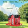 Metal Hanging Bird Feeder House Classic Barn Bird Feeder House Iron Hanging Outdoor Feeder With Visible Window And Lift Top Lid 15.75In Hanging Length