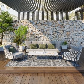9x12 Waterproof Reversible Outdoor Rug for Camping, Backyard, Picnics, Beach, Deck Gray & White Floral