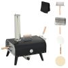 Pellet Wood Fired Pizza Oven, Outdoor Pizza Maker with 12" Rotating Stone, Peel and Waterproof Cover, Black