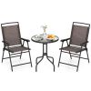 3 Pieces Patio Round Table and Folding Chairs Set with Rippled Tempered Glass Tabletop