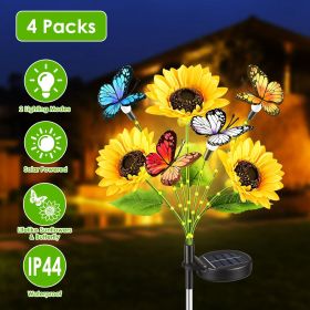 Decorative Solar Sunflower Garden Lights,4 Pack Decorative Butterfly Accent, 2 Lighting Modes, IP44 Waterproof Solar Powered Lights for Outdoor Garden