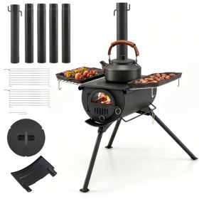 Hot Tent Stove with Chimney Pipes and Foldable Legs for Outdoor Heating