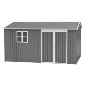 12x10 FT Outdoor Storage Shed Metal, Large Garden Tool Sheds Outdoor with Lockable Doors, Waterproof Steel Utility Storage Building