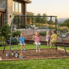 XNS008 interesting triple children metal safe swing set 440lbs for outdoor playground three seat swing black and green for age 3+