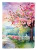 Michigan Apple Blossoms in Watercolor House Flag Large Porch Sleeve Pole Decorative Outside Yard Banner Artwork Wall Hanging, Polyester, House Size