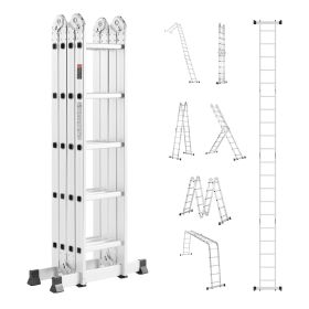 Multi-Purpose Folding Ladder, 7-in-1 Tall Extension Step Ladder, A Frame 5 Step Telescoping Ladder, 19ft Reach Height Heavy Duty Adjustable Ladder