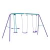 Metal Swing Set with Glider, Two Swing Seats and Adjustable Height, Outdoor Heavy Duty A-Frame Suitable for Playground, Backyard, Purple