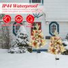 2Pcs Solar Powered Lighted Christmas Tree Urn Filler With Light Artificial Xmas Trees Light With Berries Decor Balls Led Pathway Pine Tree Ip44 Waterp