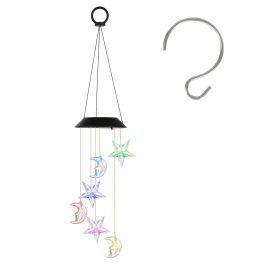 Solar Moon And Star Wind Chime 7 Color Changing Wind Chime For Outside Ipx4 Waterproof Outdoor Garden Yard Decor