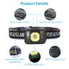 2Packs Rechargeable Motion Sensor Headlamp 6 Light Modes Cob Xpg Headlight Torch Flashlight For Fishing Running Camping Hiking