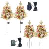 2Pcs Solar Powered Lighted Christmas Tree Urn Filler With Light Artificial Xmas Trees Light With Berries Decor Balls Led Pathway Pine Tree Ip44 Waterp