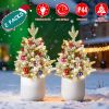 2Pcs Battery Powered Lighted Christmas Tree Urn Filler With Light Artificial Xmas Trees Light With Berries Balls Led Pathway Pine Tree Ip44 Waterproof