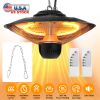 1500W Outdoor Patio Heater Electric Hanging Heated Ceiling Mounted Heating Lamp Ip23 Waterproof With 3 Heating Levels 30Mins/60Mins Timer 2 Remote Con