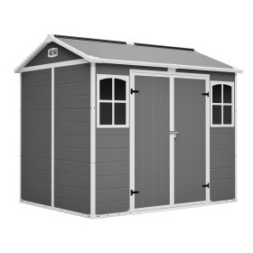 8X6Ft Resin Outdoor Storage Shed With Floor Lockable Garden Shed With 2 Windows Ventilation & Sloped Roof Weather-Resistant For Garden Tools Lawn Equi
