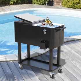 80 QT Rolling Cooling Bins Ice Chest on Wheels Outdoor Stand Up Drink Cooler Cart for Party, Black