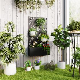 Metal Planter Box Raised Garden Bed with Decorative Privacy Screen, Wall-mounted or Freestanding, 24" x 9.1" x 44.5"