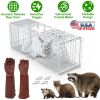 Humane Cat Trap Cage With Gloves Catch Release Live Animal Rodent Cage Collapsible Galvanized Wire For Raccoons Beavers Groundhogs Foxes Armadillos