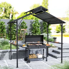 8 x 5ft Hardtop Grill Gazebo with Double Metal Roof, 2 Side Shelves and 10 Hooks for Patio Backyard Lawn Deck