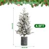 4.5Ft Flocked Christmas Tree With Pot 150 Pre-Lit Warm White Led Lights 19 Pine Cone Decorations Potted Artificial Christmas Tree For Bedroom Living R