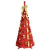 6Ft Red Pre-Lit Pop-Up Christmas Tree With 150 Warm White Led Ribbons Bow Flowers Snowflakes Pine Cones Red Ornaments Collapsible Artificial Christmas