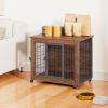 32.5" Dog Crate Furniture With Lockable Wheels Heavy Duty Wooden Dog Kennel With 2 Doors Steel Metal Pet Cage End Table Brown Indoor Dog House For Sma
