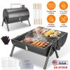 Portable Charcoal Grill Foldable Bbq Grill With Double-Sided Cooking Design, Chimney Vent, 10 Stainless Steel Skewers Carry Handle Outdoor Barbecue Gr