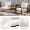 3-Piece Patio Rocking Chair Set, Wicker Outdoor Furniture With White Cushions, Black Metal Frame
