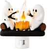 Ghost Campfire Night Light, Plug-in Wall Flickering Flame Nightlight, Halloween 3D Cute Spooky Marshmallow Ghost Decoration for Bedroom