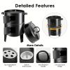 16" 3-Tier Portable Charcoal Smoker Grill with Easy Temperature Control - Black Vertical Grill for Camping, Outdoor Cooking and Backyard Parties