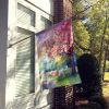 Michigan Apple Blossoms in Watercolor House Flag Large Porch Sleeve Pole Decorative Outside Yard Banner Artwork Wall Hanging, Polyester, House Size