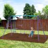 Metal Swing Set with Glider, Two Swing Seats and Adjustable Height, Outdoor Heavy Duty A-Frame Suitable for Playground, Backyard, Purple