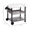 Grill Cart Table Outdoor, 3-Shelf Stainless Steel, Pizza Oven Stand, Black with BBQ Wheels & Side Handle
